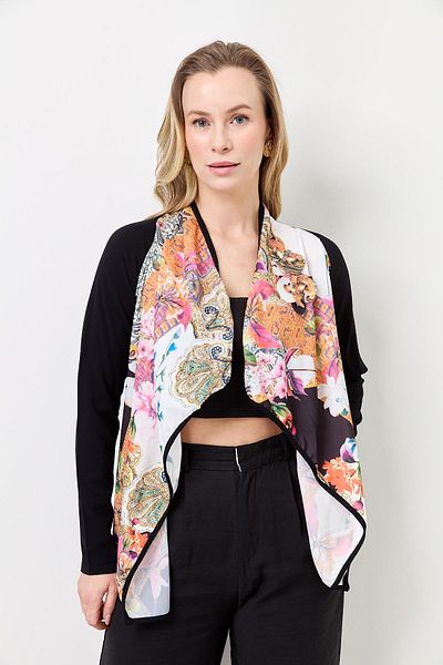 Two Mail Printed Casual Cardigan BLACK
