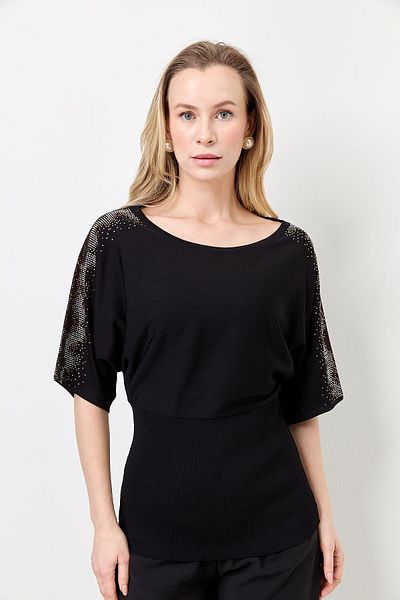 Two Mail Stoned Sleeve Knitwear BLACK