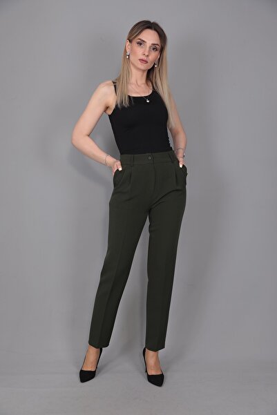 ÖNDER ÖZSOY Pileli Klasik Boru Paç Pantolon-Haki