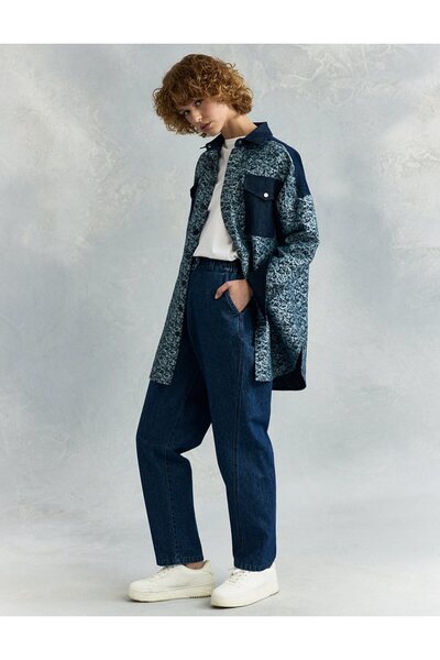 KYR Navy Blue Denim Tunic - Abstract Pattern