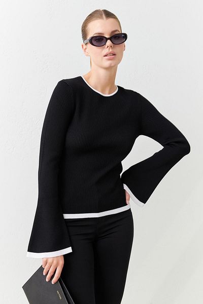 Setre Crew Neck Striped Black Knitwear Blouse