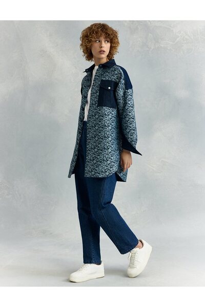 KYR Navy Blue Denim Tunic - Abstract Pattern