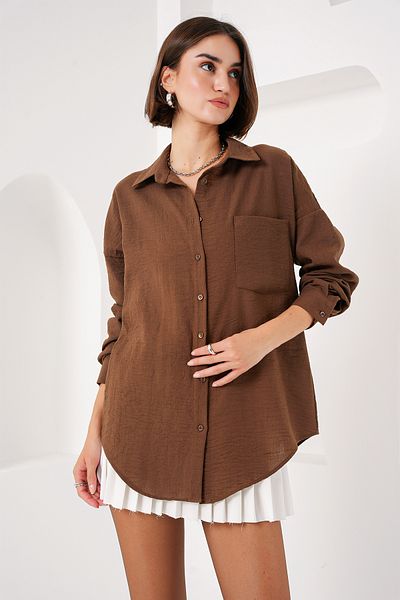 Bigdart 20153 Ein-Taschen-Oversize-Leinenhemd – A. Brown