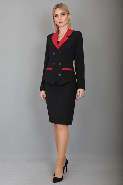 ÖNDER ÖZSOY Garnished Jacket & Back Slit Vase Skirt Set-red