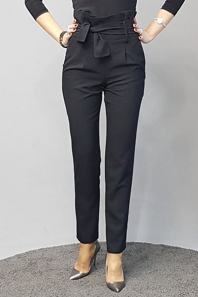 ÖNDER ÖZSOY Belt Pleated Pocket High Waist Trousers-black