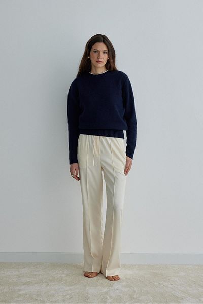 Suud Collection Κρεμ σατέν παντελόνι Ross