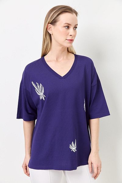 Two Mail Stone Detailed Knitwear Navy Blue-White