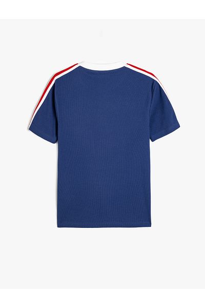 Koton Crew Neck Κοντό μανίκι με ανάγλυφη βαμβακερή ανάμειξη - Λεπτομέρεια ρίγες