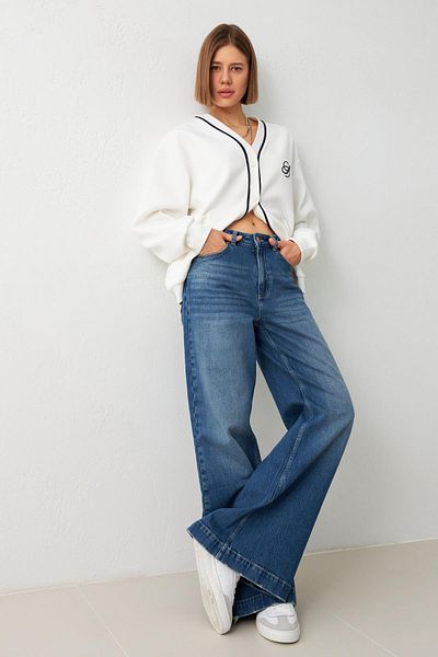 Setre High Waist Blue Jeans with Grinding Detail