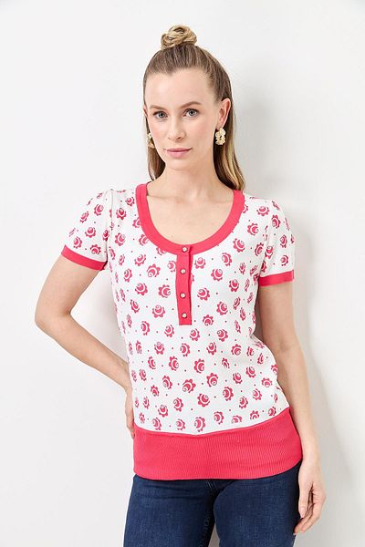 Two Mail Printed Blouse Pink-White