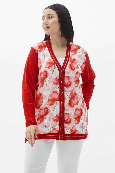 Two Mail Flower Cardigan Red