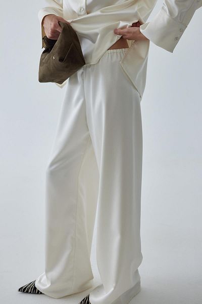 Suud Collection Ecru-Hose aus Pol-Satin