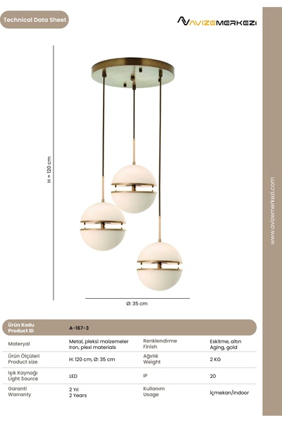 LADCO AYDINLATMA LEDLİ ÜÇLÜ YUVARLAK AVİZE A-167-3