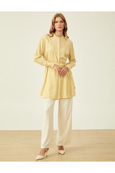 Kayra light Yellow ribbed Stitched Tunic