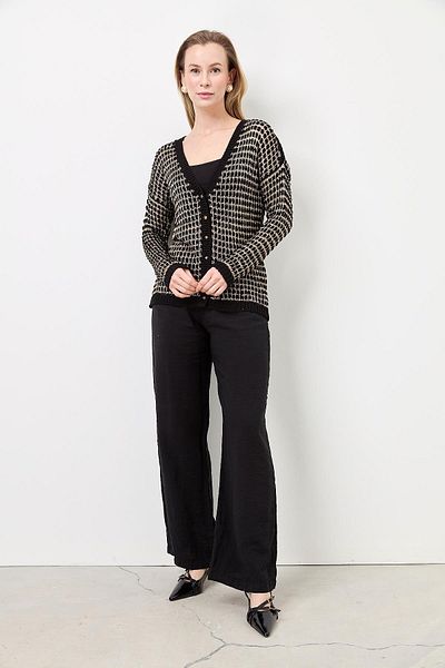 Two Mail V-Neck Cardigan BLACK-GOLD