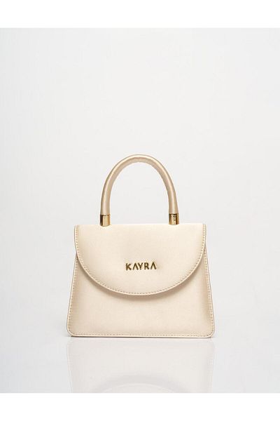 Kayra Mini Geanta din Satin Crem - Cu Husa