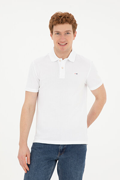 U.S. Polo Assn. Ανδρικό λευκό μπλουζάκι με γιακά πόλο Basic 50267011-VR013