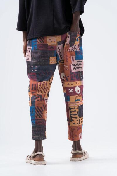 FıttingRoom Bohemian Baggy Pants with Elastic Waist Aztec Pattern