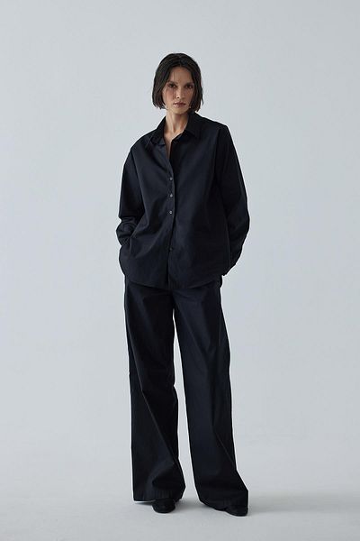 Suud Collection Black Poplin Basic Trousers