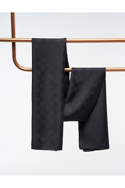 Kayra Monogram Patterned Wool Silk Shawl Black