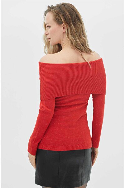 Two Mail Degaje Yaka Simli Triko Kırmızı
