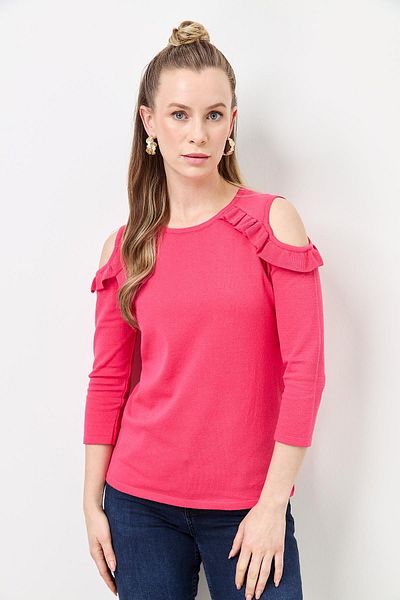 Two Mail Ruffle Detailed Knitwear Fuchsia