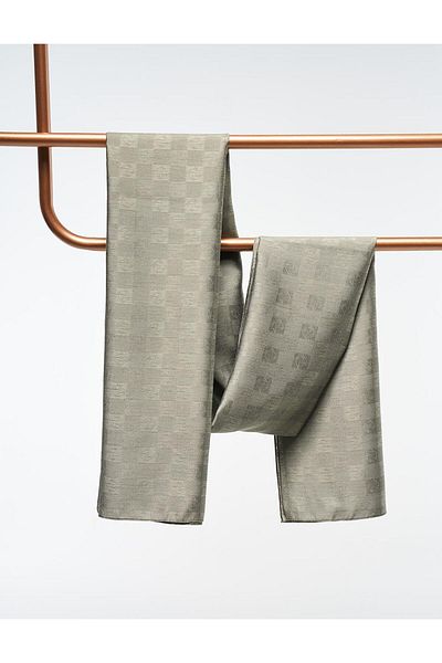 Kayra Monogram Patterned Wool Silk Shawl Mint
