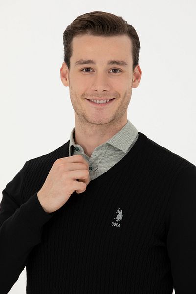 U.S. Polo Assn. Мъжки черен пуловер - 50268937-VR046
