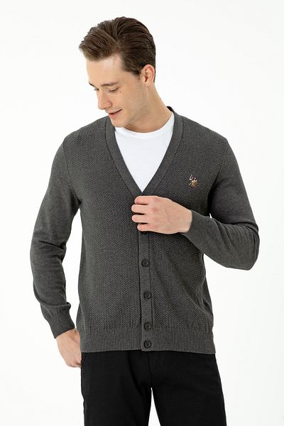 U.S. Polo Assn. Men's Anthracite Melange Basic Knitwear Cardigan 50268939-Vr081