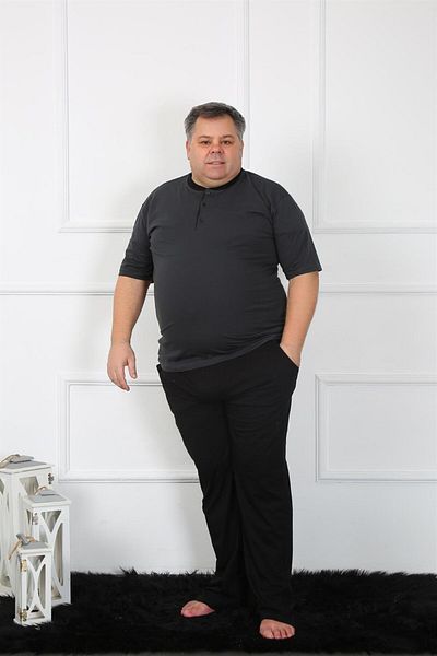 Akbeniz Ανδρική χτενισμένη βαμβακερή ανθρακί κοστούμι πιτζάμες Plus Size 65010