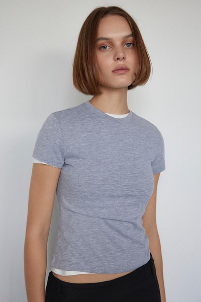 Suud Collection Gray Basic Cotton Slim Fit T-Shirt