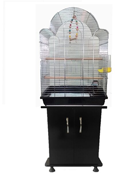 Kanki Pet A-700 Kardelen Krom Kaplama Papağan Kafesi Ve Siyah Mobilya