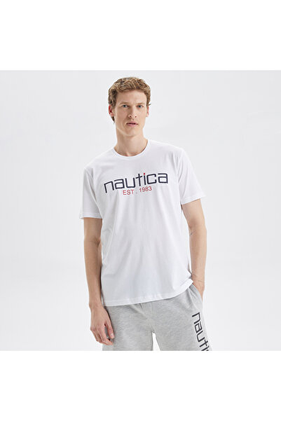 Nautica Men's White Standard Fit Patterned T-Shirt