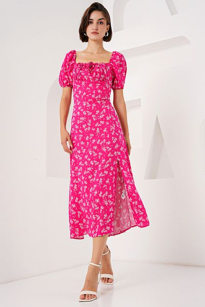 Bigdart 2387 Slit Detail Dress - Fuchsia