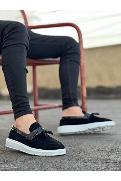 BOA BA0005 Laceless High Sole Black White Sole Arched Classic Tasseled Corcik Men's Shoes