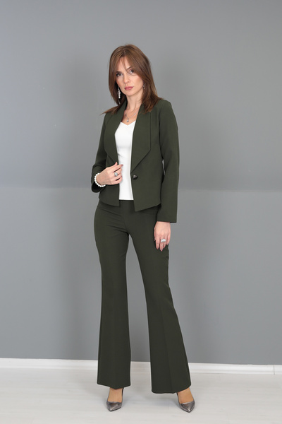 ÖNDER ÖZSOY Mini Ceket & İspanyol Paça Pantolon Takım-Haki