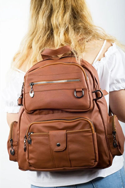 Monalisa Home حقيبة ظهر جلدية نسائية - متعددة الأقسام وقابلة للغسل