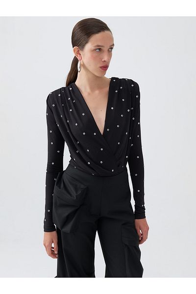 Nocturne Double Breasted Collar Stone Detailed Bodysuit