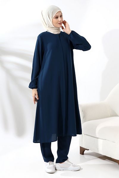 ihvanonline Γυναικεία στολή Hajj and Umrah με Hijab Διπλό Σετ Navy Blue