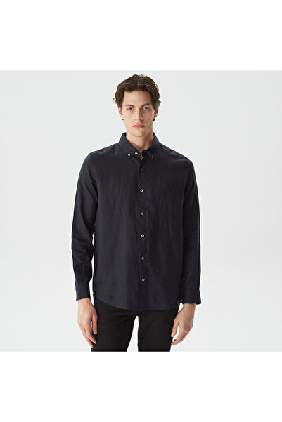 Nautica Erkek Siyah Classic Fit Uzun Kollu Keten Gömlek