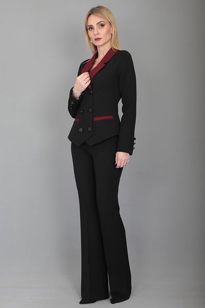 ÖNDER ÖZSOY Burgundy Garnished Jacket and Flared Trousers Set