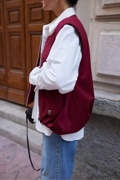 Askı Nişantaşı Burgundy Zippered Snap Pocket Vest