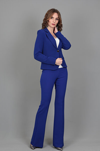 ÖNDER ÖZSOY Yakalı Tek Düğmeli Ceket & İspanyol Paça Pantolon Takım-Saks