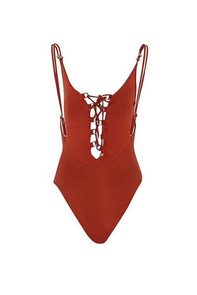 Nocturne Patterned Swimsuit with Lacing Detail