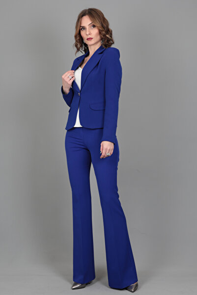 ÖNDER ÖZSOY Yakalı Tek Düğmeli Ceket & İspanyol Paça Pantolon Takım-Saks