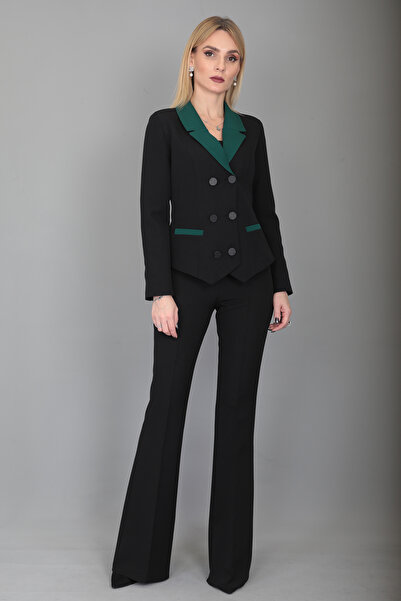 ÖNDER ÖZSOY Garnili Ceket & İspanyol Paça Pantolon Takım-Zümrüt
