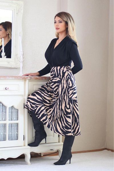Ritnice Fustă midi din Satin Bej Negru de damă
