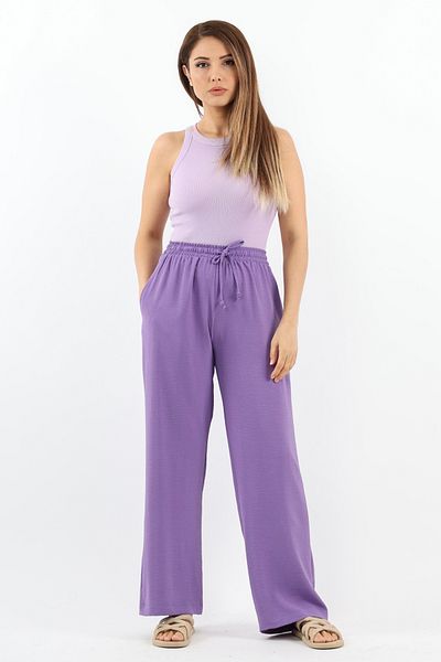 Ritnice Women's Relaxed Purple Elastic Waist Straight Cut Pocket Ayrobin Trousers