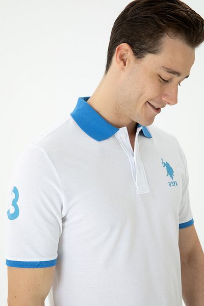 U.S. Polo Assn. Λευκό ανδρικό μπλουζάκι πόλο με λαιμόκοψη 50263444 -VR013