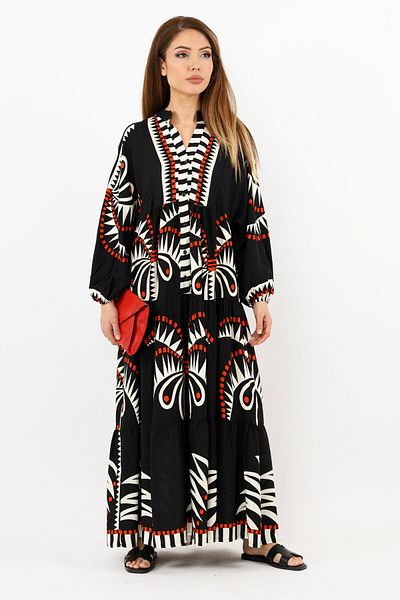 Ritnice Prive Γυναικείο Nena 100% Viscose Maxi Μήκος Μαύρο Κόκκινο Μπαλόνι Μακρύ Καλοκαιρινό Φόρεμα 24EL036